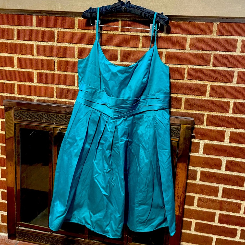 Teal Cotton Sateen Semiformal Dress from David’s Bridal, Size 22